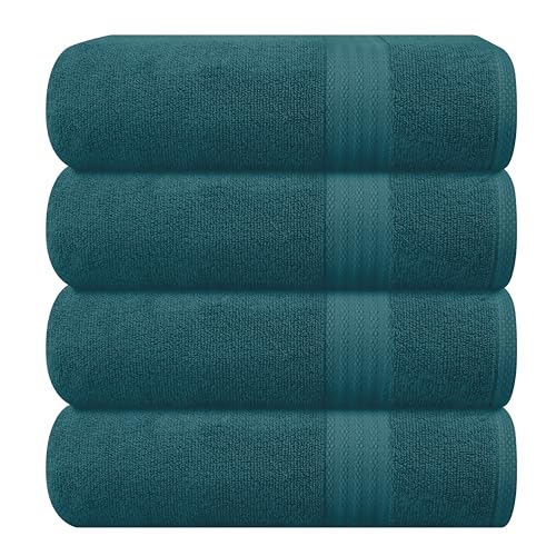 GLAMBURG Premium Cotton Bath Towel Set - Ultra Soft, Highly Absorbent, Natural - 4 Towels 27x54