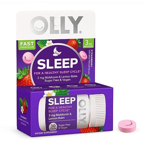 OLLY Sleep Supplement - 3mg Melatonin & Lemon Balm, Sugar-Free Strawberry Flavor - 30 Count