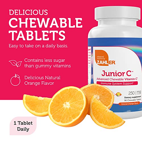 Zahler Junior C Advanced Chewable Vitamin C - Immune Support, Less Sugar, Kosher - 90 Count