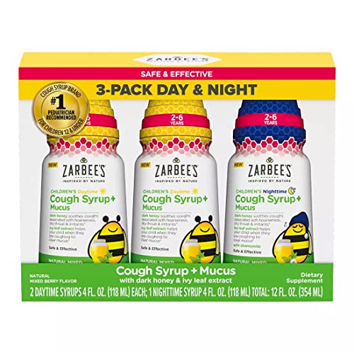 Zarbee's Kids Cough + Mucus Syrup - Soothes Coughs, Supports Immunity, Mixed Berry - 3x4 Fl Oz