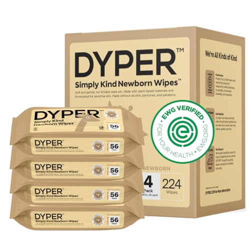 DYPER Plastic-Free Newborn Wipes - 99.9% Water, Plant-Based, Hypoallergenic - 224 Count