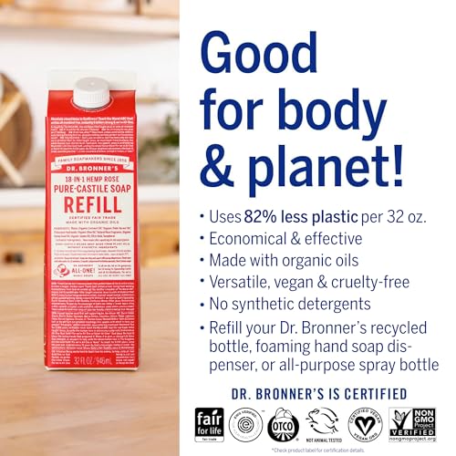 Dr. Bronner's Pure-Castile Liquid Soap - Organic, Vegan, Non-GMO, Refill Carton, 32oz