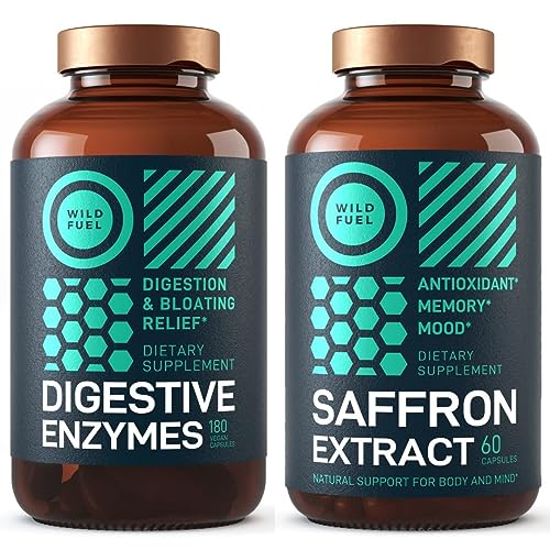 WILD FUEL Digestive Enzymes & Saffron Extract - Mood Boost, Gut Health - 180 Caps