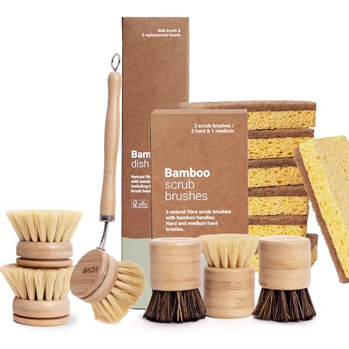 Vove Ultimate Scrubbing Bundle - Powerful Cleaning with Bamboo Brushes & Natural Sponges - Set of 10