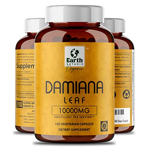 Earth BOTANIC Organic Damiana Leaf Extract - Supports Overall Health, Vegan, Non-GMO - 120 Capsules