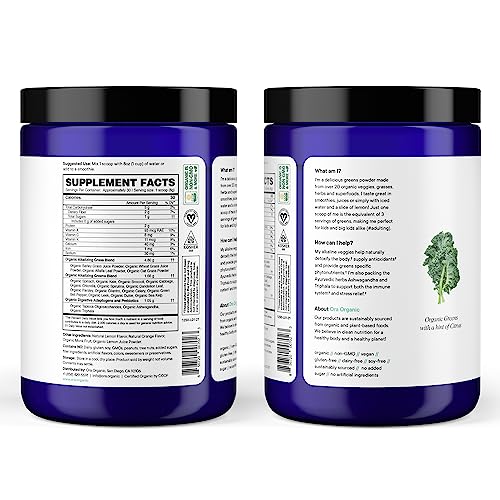 Ora Organic Greens Powder - Boost Energy & Detox, 20+ Superfoods, Citrus Flavor - 30 Servings