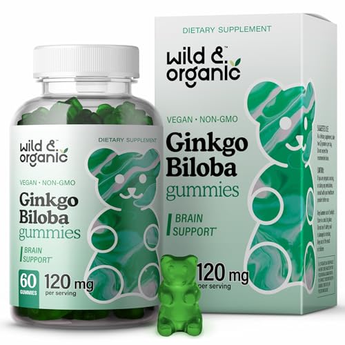 Wild & Organic Ginkgo Biloba Gummies - Focus Support, Vegan & Non-GMO - 60 Apple-Flavored Gummies