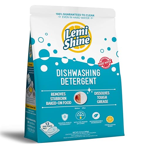 Lemi Shine Dishwasher Pods - Powerful Citric Acid Cleans Tough Stains, Lemon Fresh - 13 Count