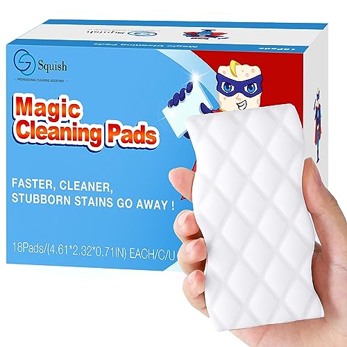 Squish Sponge Cleaning Pads - Powerful, Non-Toxic Melamine Foam, Gentle on All Surfaces - 18 Pack