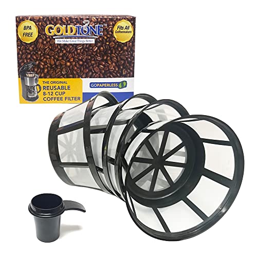 GoldTone Reusable Coffee Filter - Fits 8-12 Cup Machines, BPA-Free, Dishwasher Safe - 4 Pack