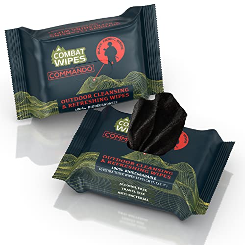 COMBAT WIPES Commando Personal Cleansing Wipes - Biodegradable, Thick, Unscented - 2 Pack