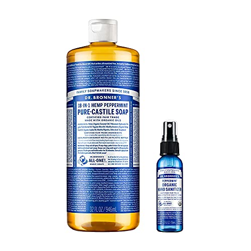 Dr. Bronner's Personal Care Set - Organic Peppermint Soap & Hand Sanitizer, Non-GMO - 34oz