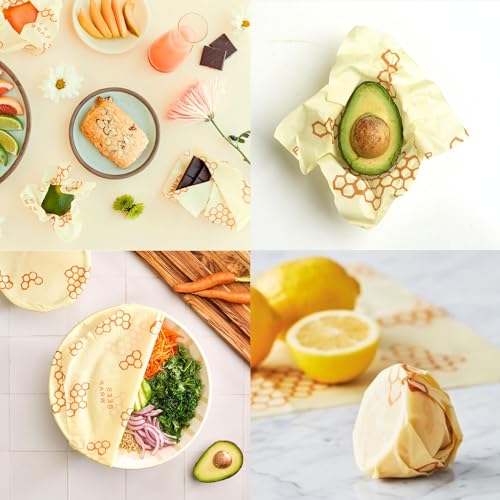 Bee's Wrap Reusable Beeswax Food Wraps - Natural, Non-Toxic, 3 Assorted Sizes for Food Storage