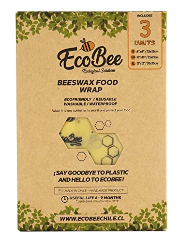 EcoBee Solutions Beeswax Food Wraps - Reusable, Plastic-Free, Compostable, 3 Sizes