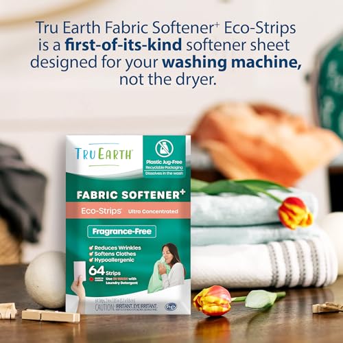 Tru Earth Fabric Softener Strips - Ultra-Concentrated, Fragrance-Free, 128 Loads - 64 Count