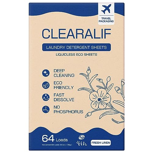 CLEARALIF Laundry Detergent Sheets - Powerful Stain Removal, Gentle on Skin - Fresh Linen, 64 Loads