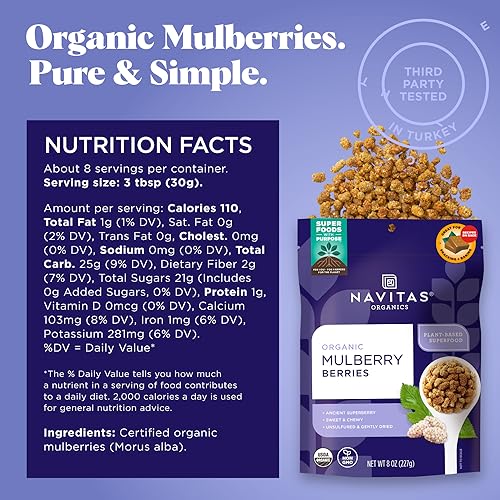 Navitas Organics Mulberries - Nutrient-Dense Superfood, Organic & Non-GMO - 8 oz. Bag