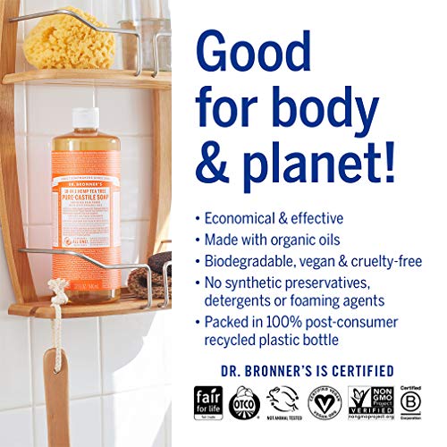 Dr. Bronner's Pure-Castile Liquid Soap - Organic Oils, 18-in-1 Uses, Vegan, 32oz