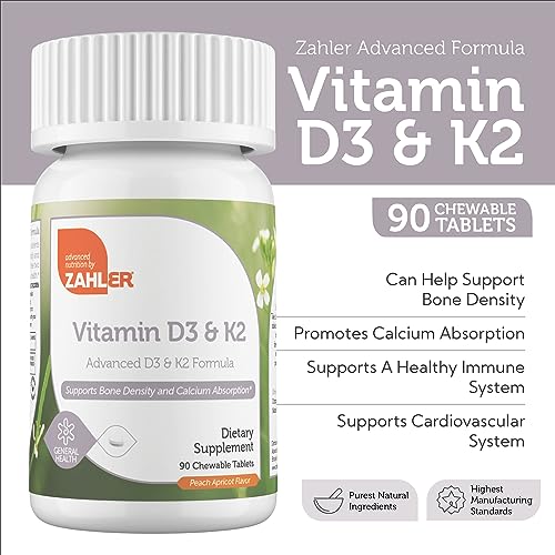 Zahler Vitamin D3 & K2 Chewable Supplement - Supports Bone Density & Immune Health, 90 Count