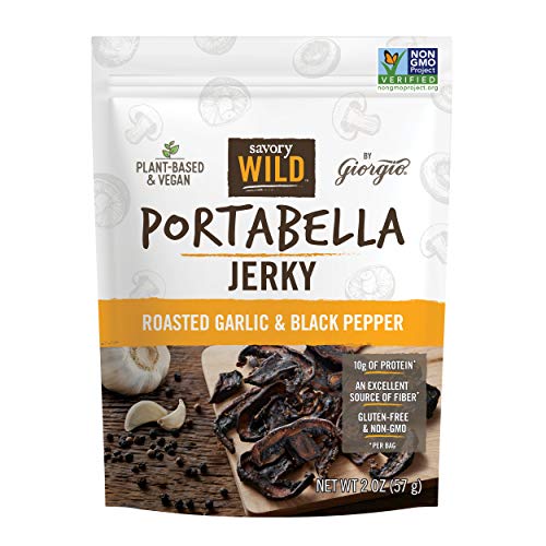 Giorgio Portabella Mushroom Jerky - Plant-Based Snack, Gluten-Free, Roasted Garlic & Pepper - 2oz