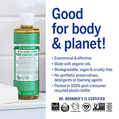 Dr. Bronner's Pure-Castile Liquid Soap - Made with Organic Oils, Vegan, 18-in-1 Uses - 8oz