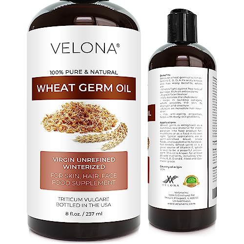 Velona Wheat Germ Oil - Natural Vitamin E, Non-GMO, Unrefined for Hair & Skin Care - 8 fl oz