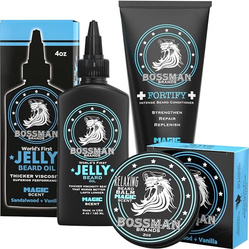 Bossman Essentials Beard Care Set - Moisturizes & Strengthens, All-Natural Ingredients - 3 Piece