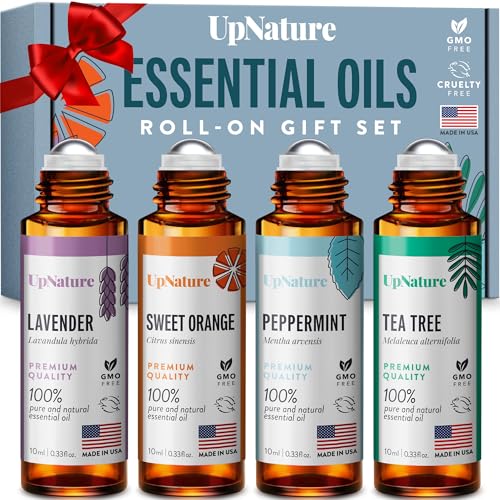 UpNature Essential Oil Roll-On Gift Set - Relaxing Blend, Non-GMO, Pure Oils - 4 Pack