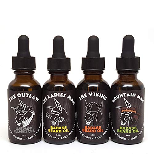 Badass Beard Care Beard Oil 4 Pack - Softens Hair, Hydrates Skin, All Natural Ingredients