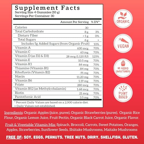 Llama Naturals Multivitamin Gummies - No Added Sugar, Organic Whole Fruit, Vegan - 120 Count