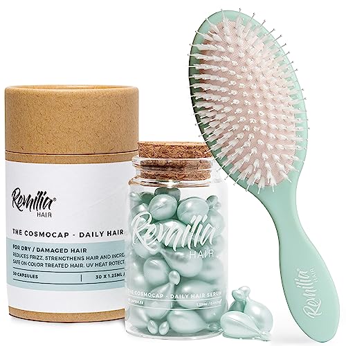 Remilia Hair Treatment Serum Capsules - Reduces Frizz 43%, Nourishing Vegan Brush - 30 Capsules