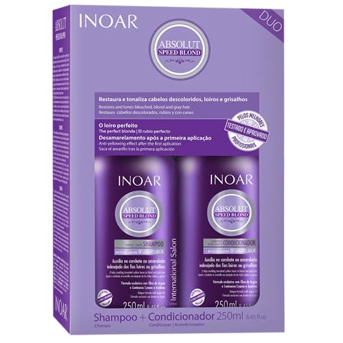 INOAR Absolut Speed Blond Shampoo & Conditioner Set - Tones, Hydrates, Vegan - 2x8.5oz