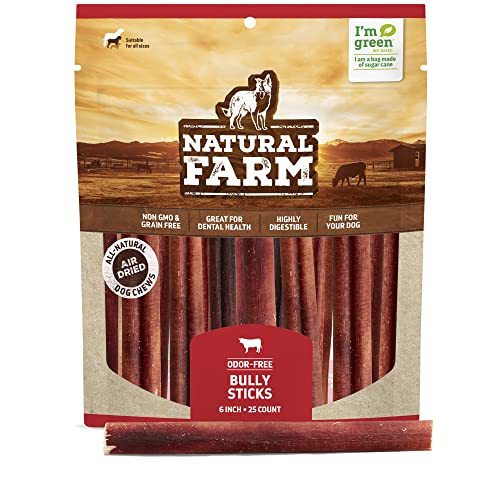 Natural Farm Dog Treats - Odor-Free, Fully Digestible Grass-Fed Beef Chews - 25 Pack, 6 Inch