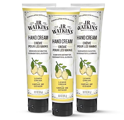 J.R. Watkins Hand Cream - Hydrating Shea & Cocoa Butter, Cruelty-Free, Lemon Cream - 3.3oz, 3 Pack