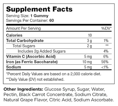 Chapter Six Iron Gummies - Blood-Building Energy Support, Vitamin C Infused - 60 Flavored Gummies