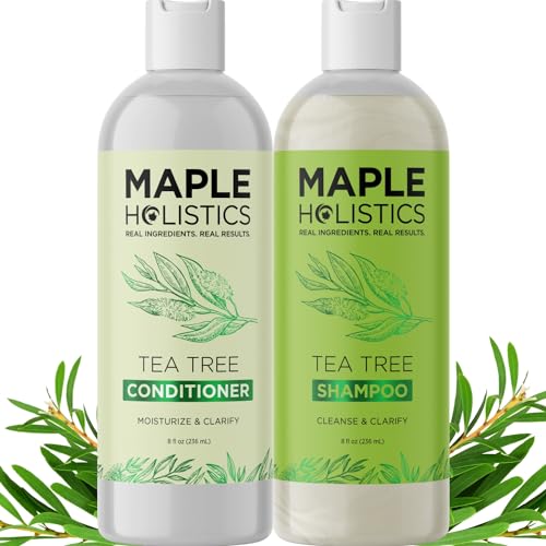 Maple Holistics Tea Tree Shampoo & Conditioner Set - Clarifying, Vegan, Moisturizing - 8 Fl Oz