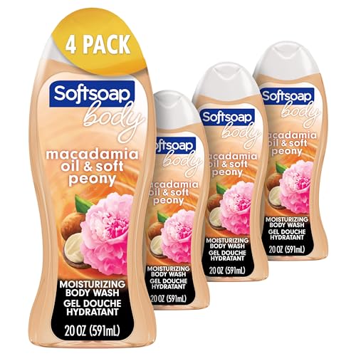 Softsoap Body Wash - Moisturizing Macadamia Oil & Peony Scent, Biodegradable - 20oz, 4 Pack