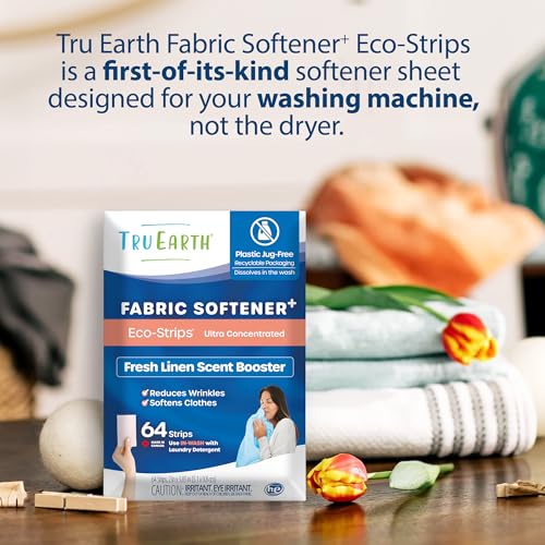 Tru Earth Fabric Softener Strips - No Mess, Gentle Formula, Fresh Linen - 64 Count, 128 Loads