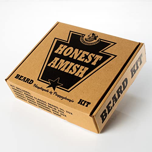 Honest Amish Beard Kit Gift Box - Softens & Conditions, Natural Wax, Oil, Balm & Soap - 4 Items