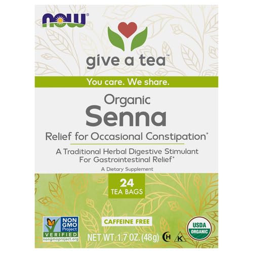 NOW Foods Organic Senna Tea - Herbal Laxative, USDA Organic, Non-GMO, 24 Unbleached Bags