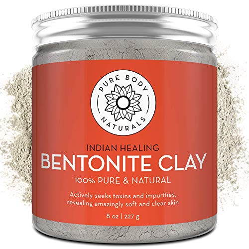 Pure Body Naturals Bentonite Clay Powder - Detoxifying Face & Body Mask, Pure Sodium Clay - 8oz