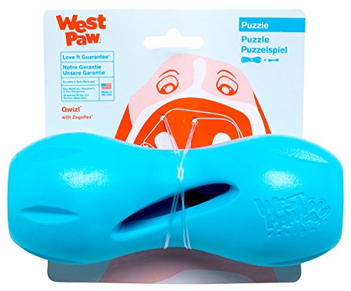 West Paw Zogoflex Qwizl Dog Puzzle Toy - Engaging Chew & Treat Dispenser, Non-Toxic - 6.5" Aqua Blue