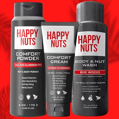 Happy Nuts Body Wash & Comfort Cream - Anti-Chafing Sweat Defense, Talc-Free - 2 Pack