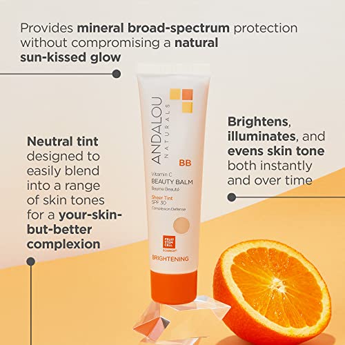 Andalou Naturals BB Cream - Sheer Tint, SPF 30 Protection, Vegan & Non-GMO - 2 Fl Oz