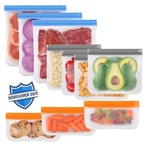 Lerine Reusable Food Storage Bags - Leakproof, Dishwasher Safe, BPA Free - 10 Pack, 3 Gallon Size