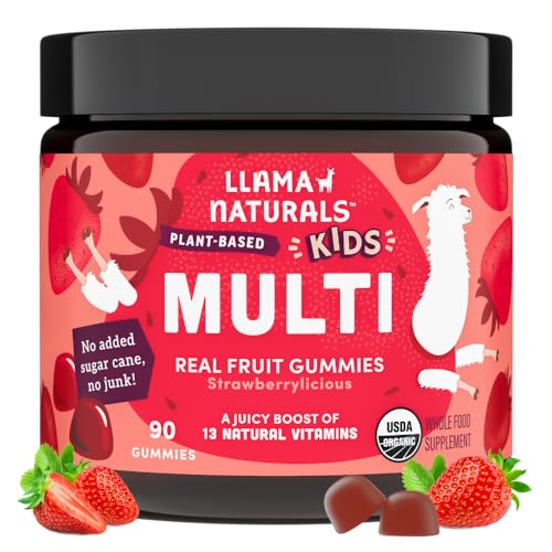 Llama Naturals Multivitamin Gummies - Supports Kids’ Development, Organic & Vegan - 90 ct Strawberry