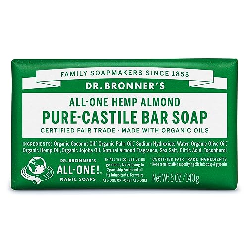 Dr. Bronner's Pure-Castile Bar Soap - Gentle Moisturizing, Organic Oils, Vegan - Almond, 5oz