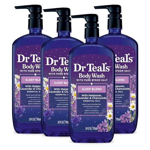 Dr Teal's Body Wash with Pure Epsom Salt - Hydrating Melatonin & Lavender, 24 fl oz (Pack of 4)