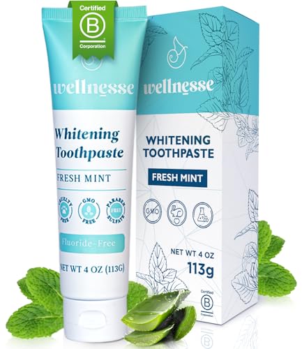 Wellnesse Whitening Toothpaste - Remineralizes Teeth, Relieves Sensitivity, Fluoride-Free - 4oz