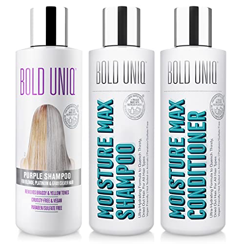 Bold Uniq Purple Shampoo & Conditioner Set - Moisture & Shine, Vegan, PETA Approved - 2x8.5oz